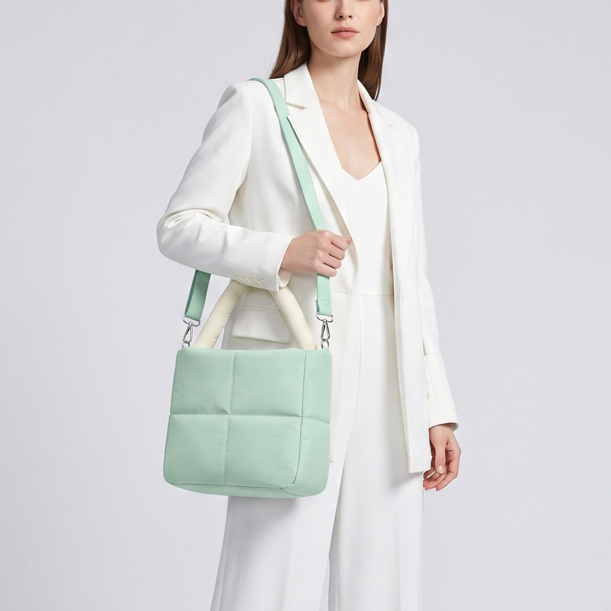 Padded Tote Bag with Top Handles and Detachable Adjustable Crossbody Strap 8.5x8x3.5in