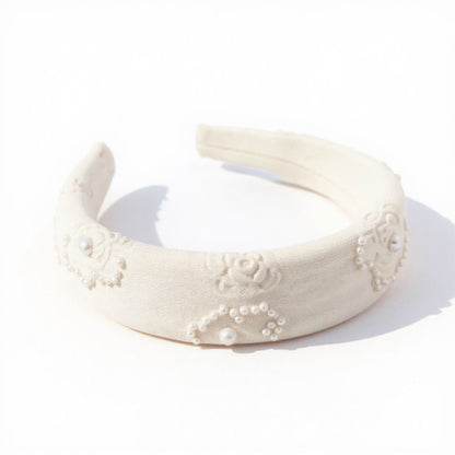 Anna-Kaci 2pcs Women's Padded Satin Fashion Headband with Pearl Design and Crystal Bead Embellishments 6.3x4.7x1.2in