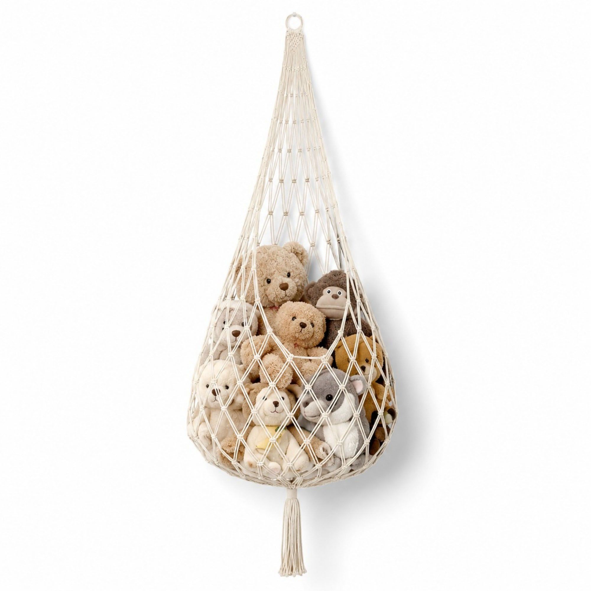 Red de Almacenamiento Colgante de Macramé para Peluches, Organizador de Esquina de Cuerda de Algodón