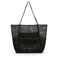 Brown tote bag with mesh, see through and shoulder handles