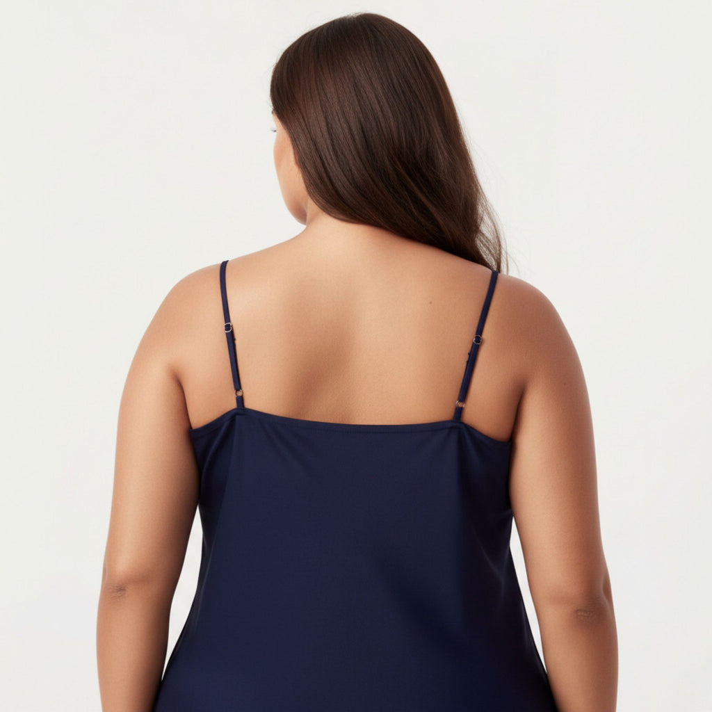Anna-Kaci Lounge Women's Plus Size Satin Slip Nightgown with Adjustable Spaghetti Straps Midi Length Relaxed Fit Sleepwear Dress