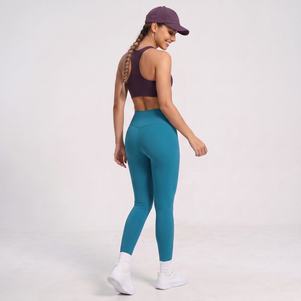 High Waist Full Length Leggings with Contour Seams Fitted Yoga Pants for Gym Training