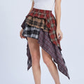 Anna-Kaci Women's Plaid Tiered High Low Ruffle Mini Skirt with Elastic Waist
