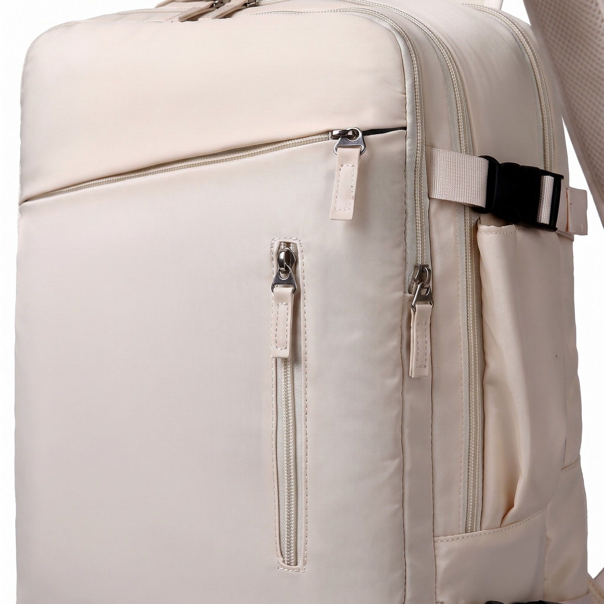 Multi-Compartment Travel Backpack with Padded Straps, Side Pockets and Compression Buckles