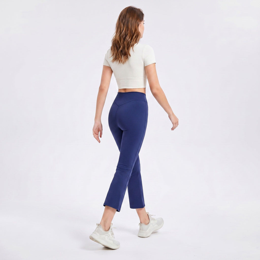 High Waist Cropped Flare Yoga Pants with Wide Waistband Smooth Stretch Workout Leggings