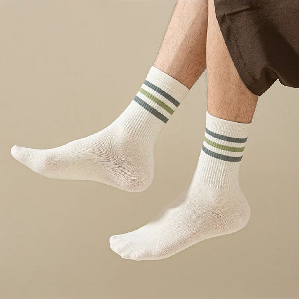 Anna-Kaci 6pk Men's Crew Socks with Striped Cuffs
