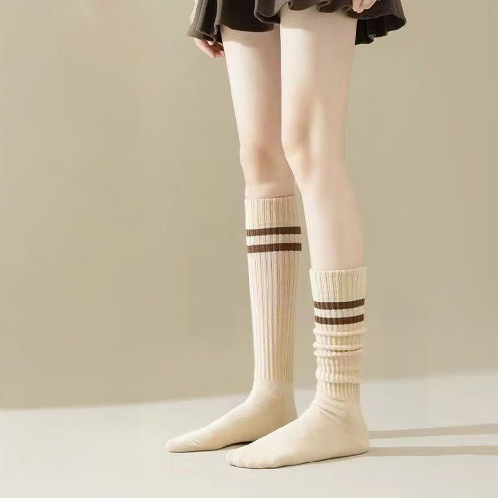Anna-Kaci Women's 4-Pair Set Ribbed Knee-High Socks with Striped Detail Slim Fit Stretch Design for Casual Outfits