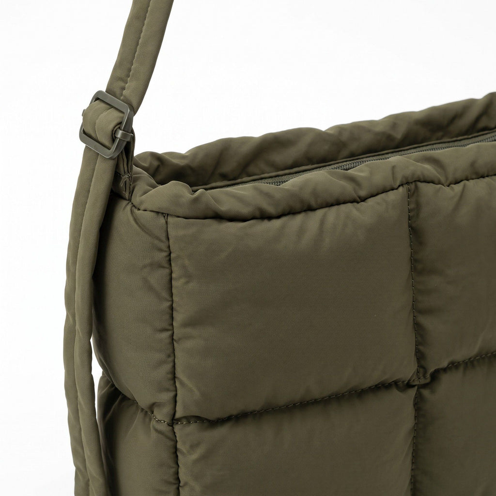 Grid Quilt Padded Rectangular Crossbody Bag with Adjustable Slim Shoulder Strap 9.8x7.9x3.5