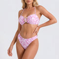 Anna-Kaci Swim Women's Bandeau Bikini Set with Abstract Print and Center Ring Detail