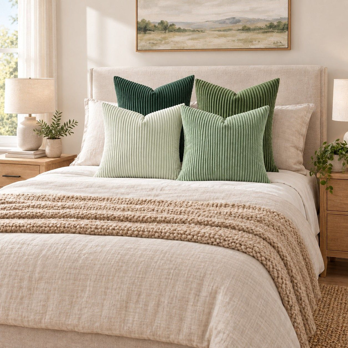 4 Pack Corduroy Throw Pillow Covers 18 x 18 Inch Wide Stripe Texture