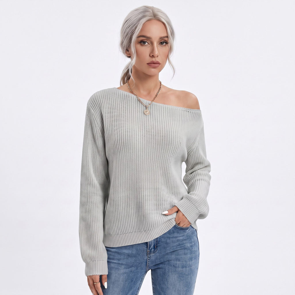 Oversized Off Shoulder Long Sleeve Knit Pullover Sweater