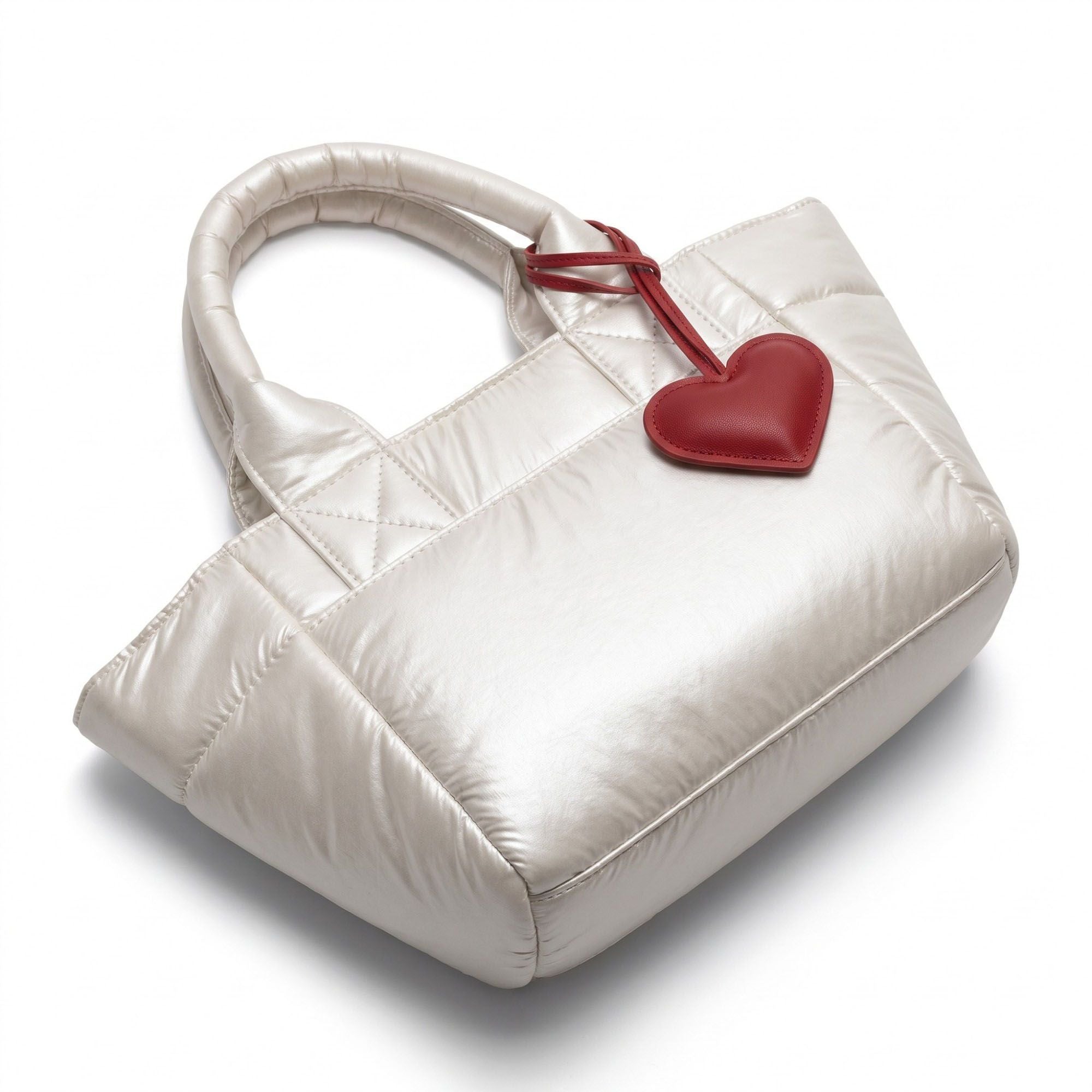 Padded Puffer Tote Bag with Rounded Top Handles and Exterior Front Pocket 13x6.5x4in