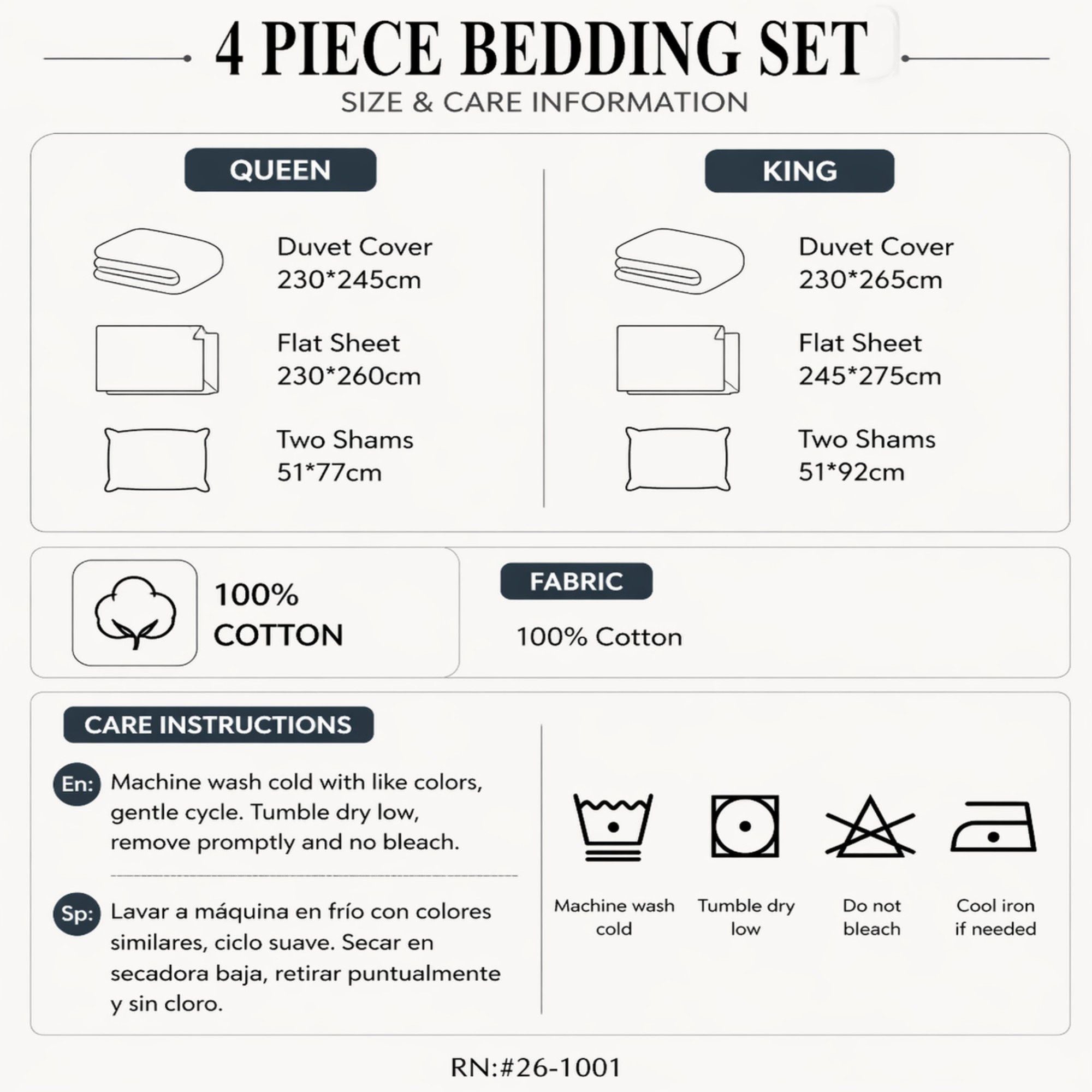 4-Piece Cotton Washed Bedding Set with Duvet Cover Flat Sheet and Pillowcases Textured Woven Finish