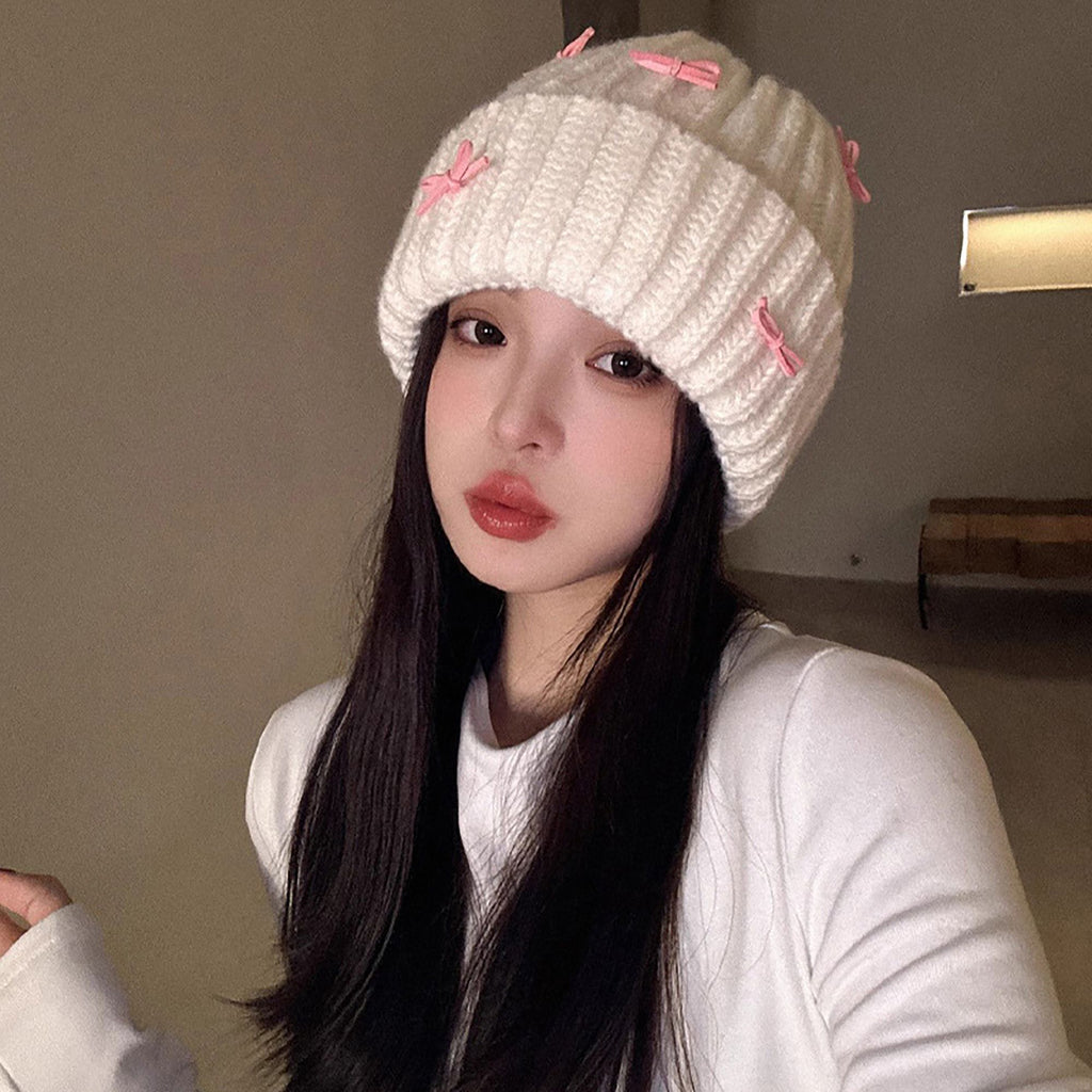 Anna-Kaci Women's Ribbed Knit Beanie with Bow Accents - Cute Soft Winter Hat for Casual Daily Wear