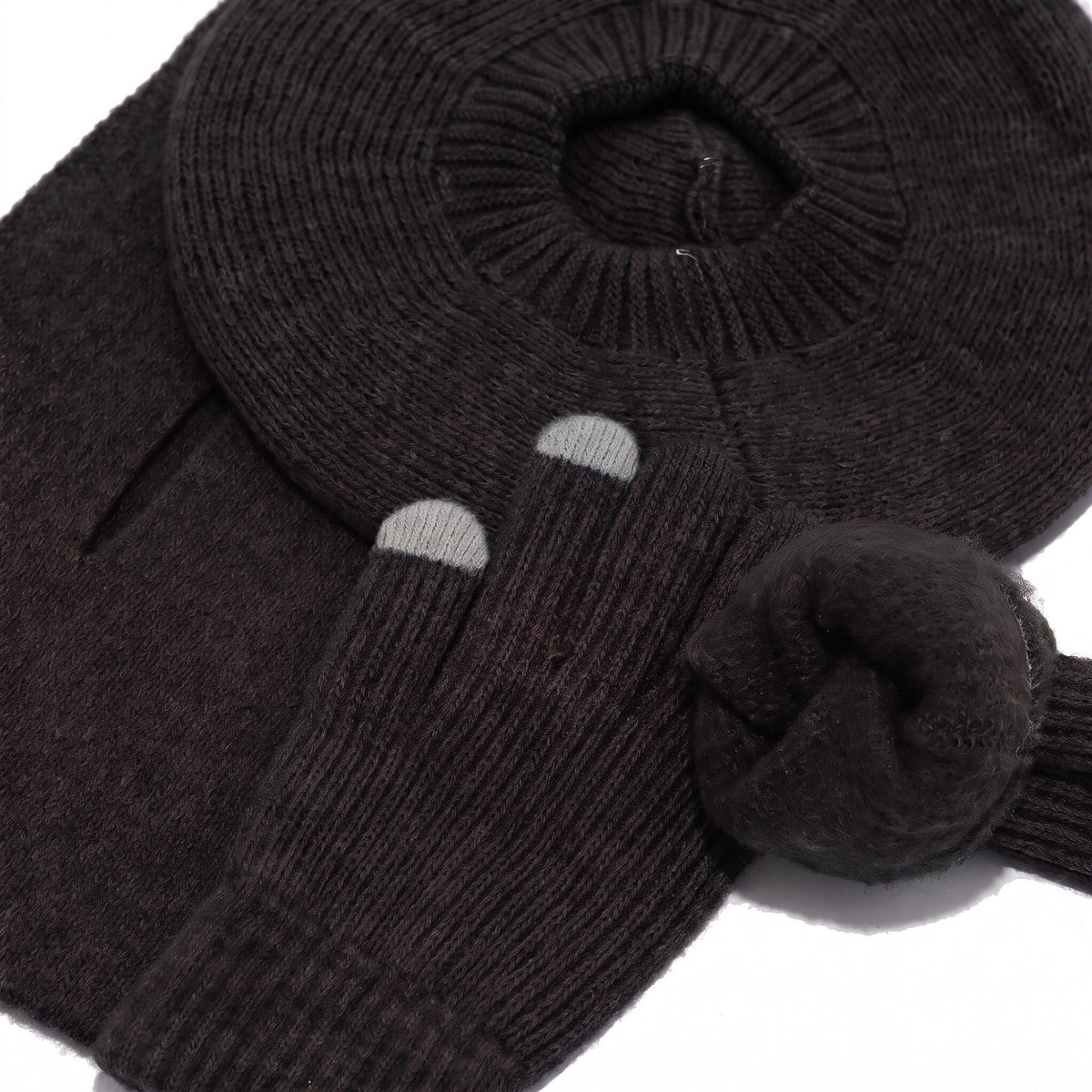 3 Piece Beret Scarf and Touchscreen Gloves Winter Set