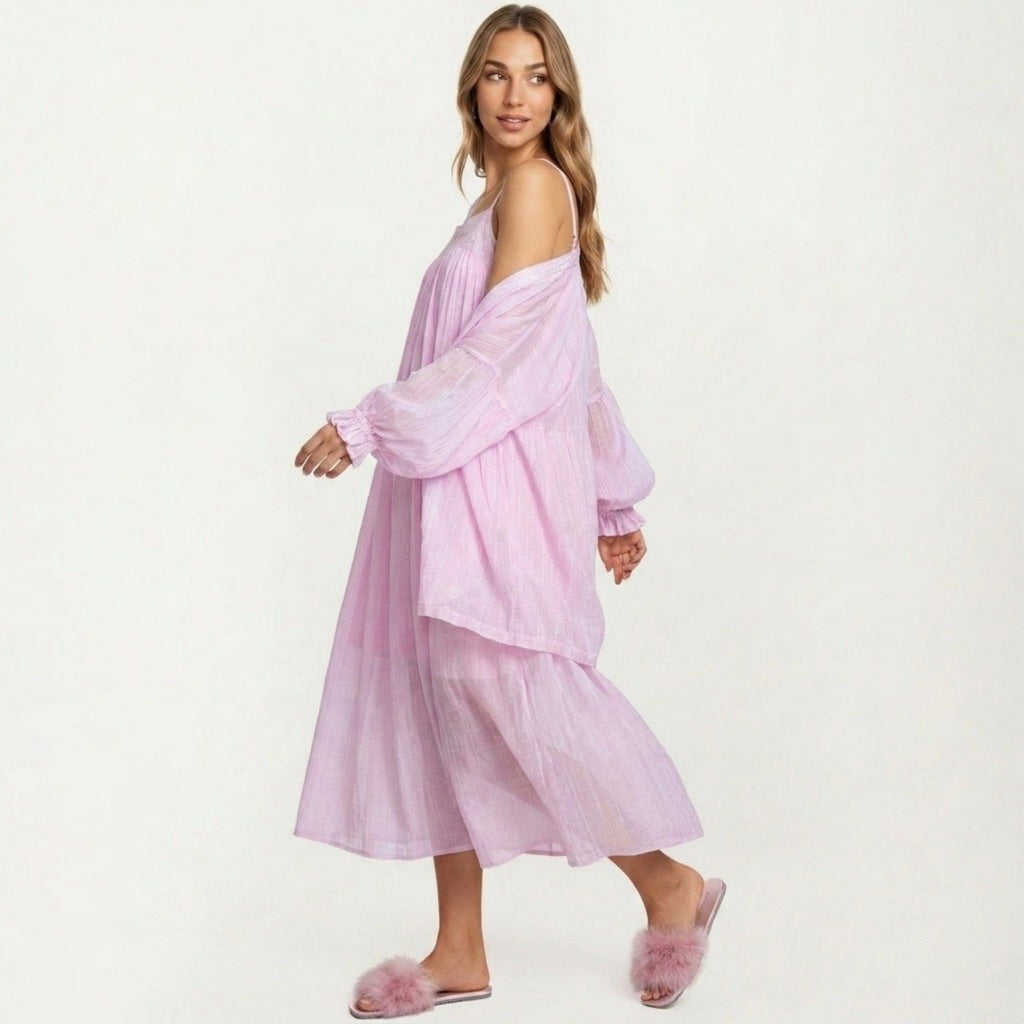 2-Piece Set Square Neck Nightgown and Long Sleeve Robe Pajama Set