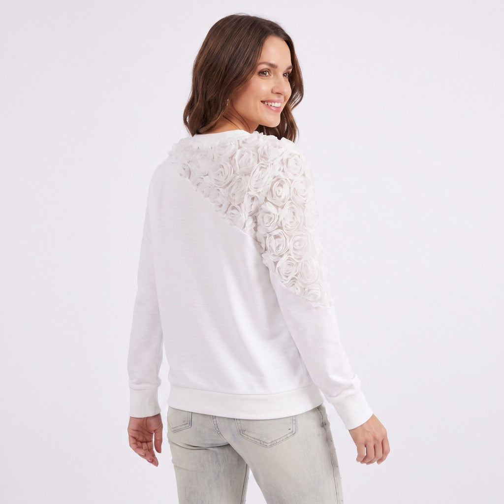 3D Floral Applique Crew Neck Long Sleeve Sweatshirt