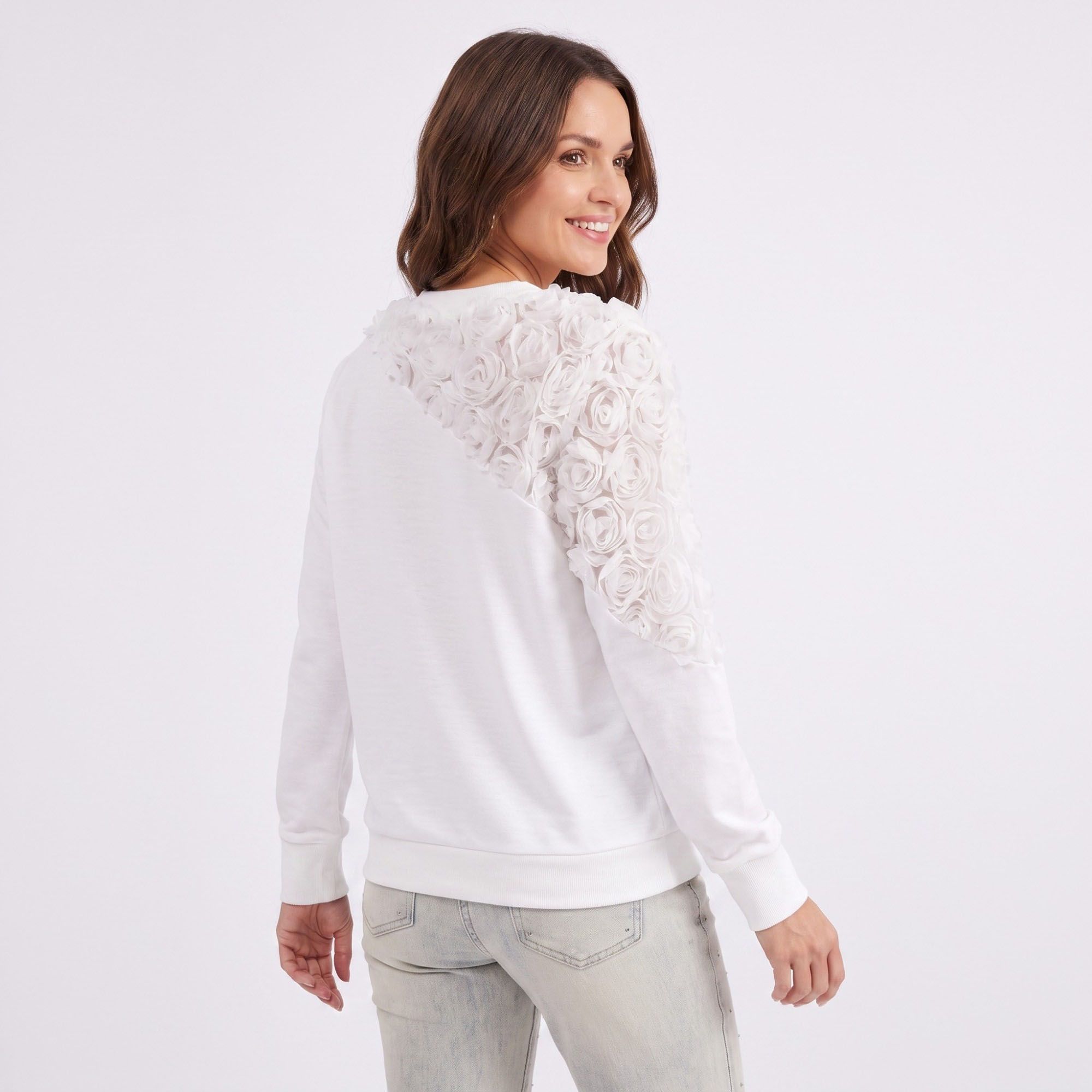 3D Floral Applique Crew Neck Long Sleeve Sweatshirt