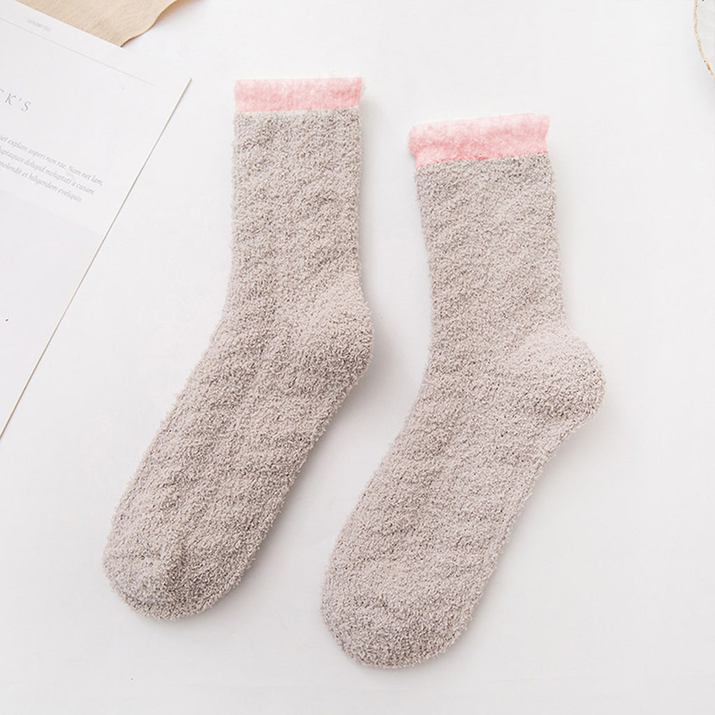 Anna-Kaci 4-Pair Plush Cozy Fuzzy Socks with Contrast Cuffs for Winter Indoor Warmth