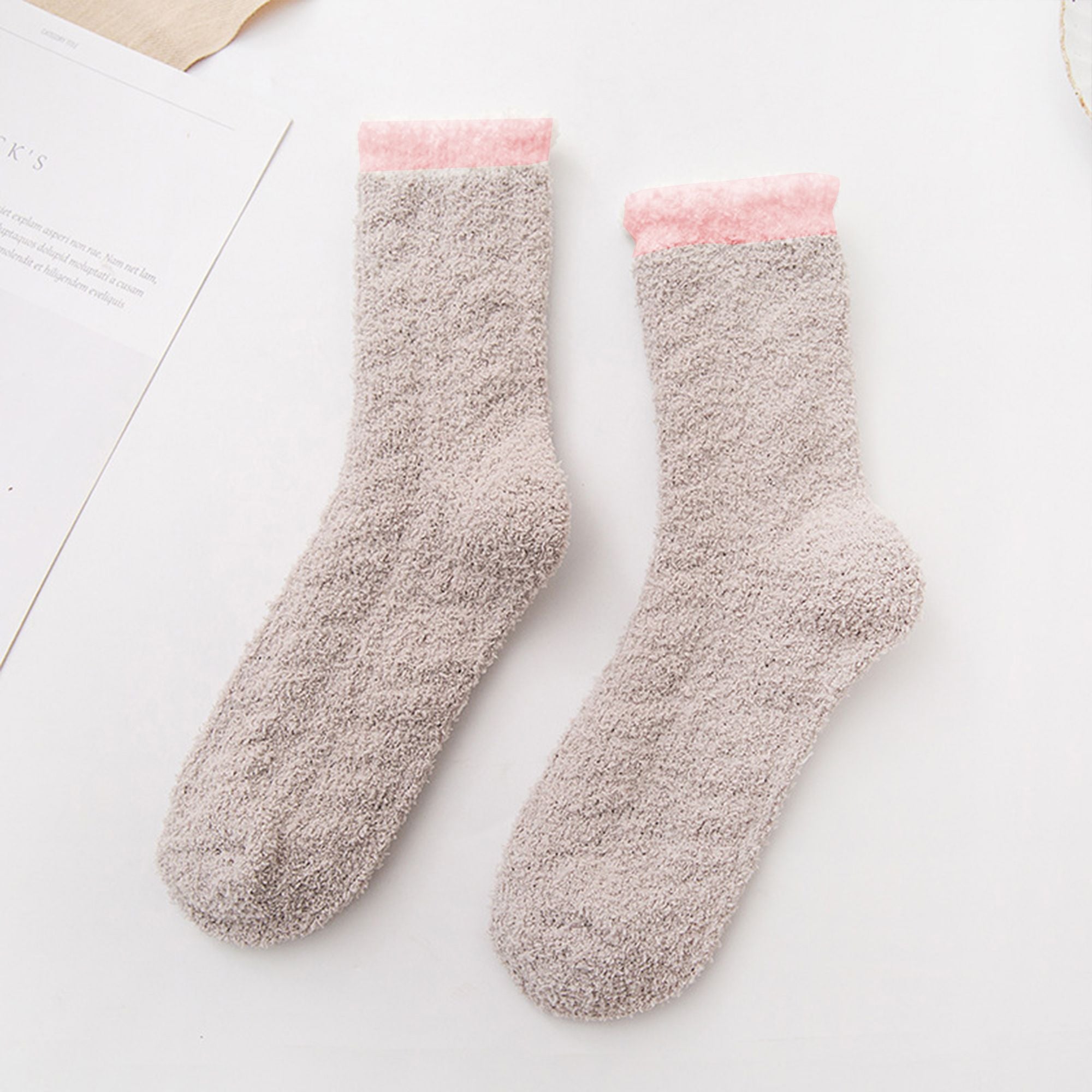 Anna-Kaci 4-Pair Plush Cozy Fuzzy Socks with Contrast Cuffs for Winter Indoor Warmth