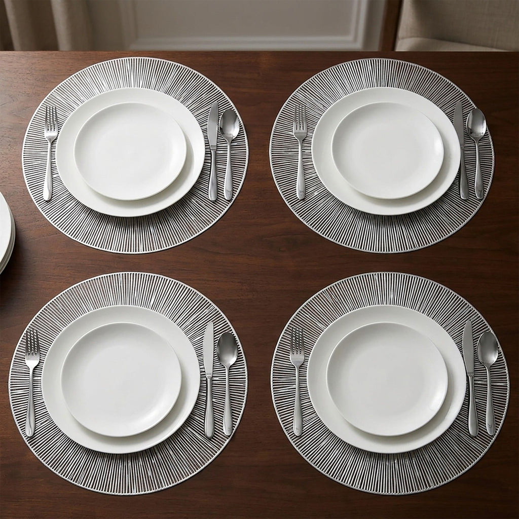4-Pack Metallic Round PVC Placemats Heat Resistant Textured Table Mats