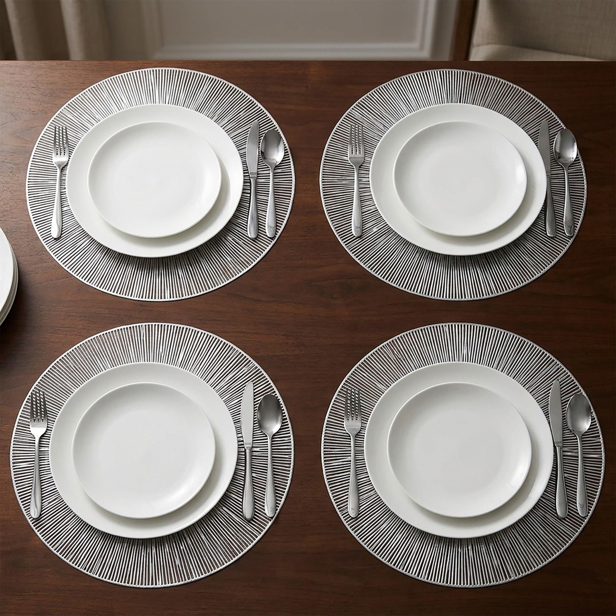 4-Pack Metallic Round PVC Placemats Heat Resistant Textured Table Mats