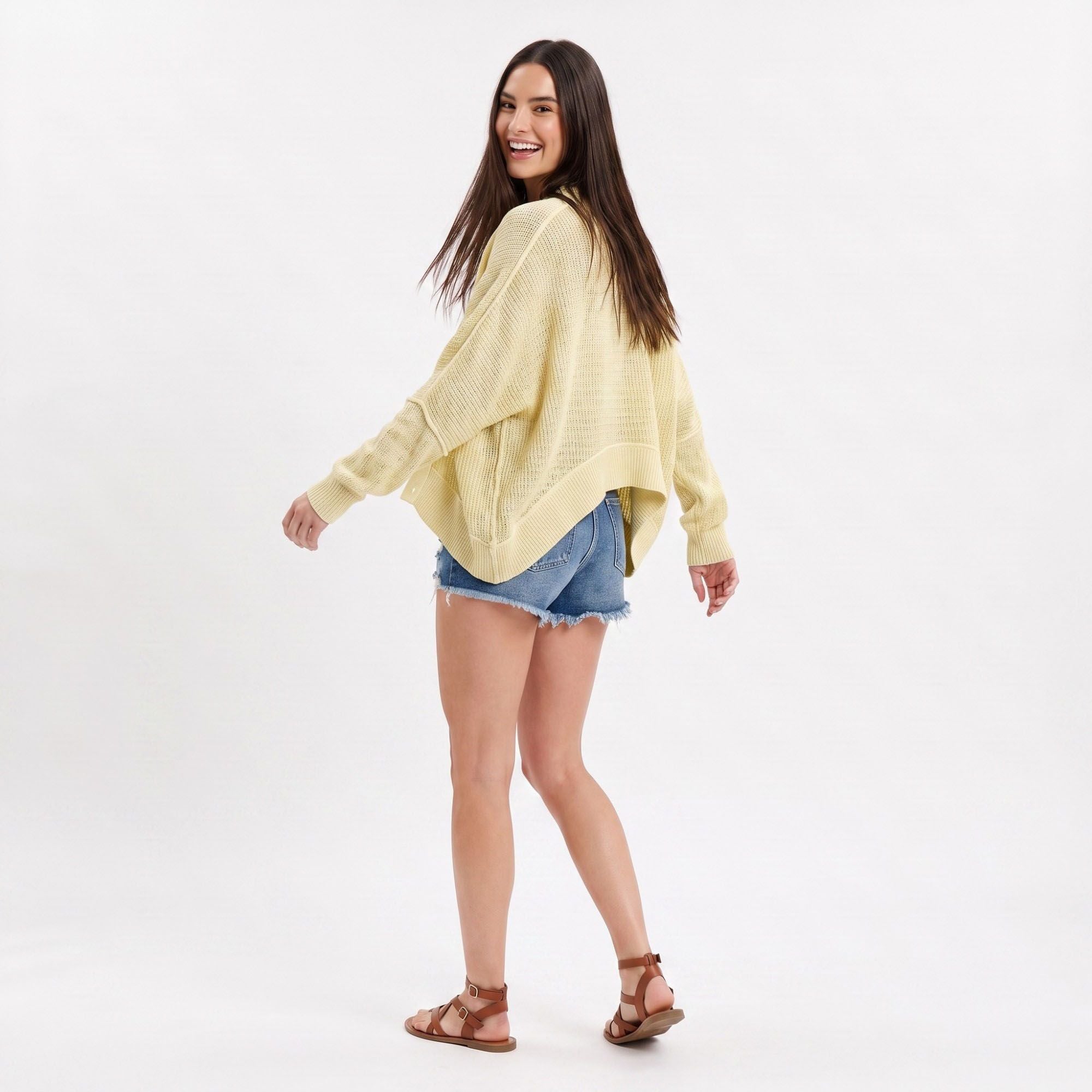 Open-Front Dolman Sleeve Draped Knit Cardigan