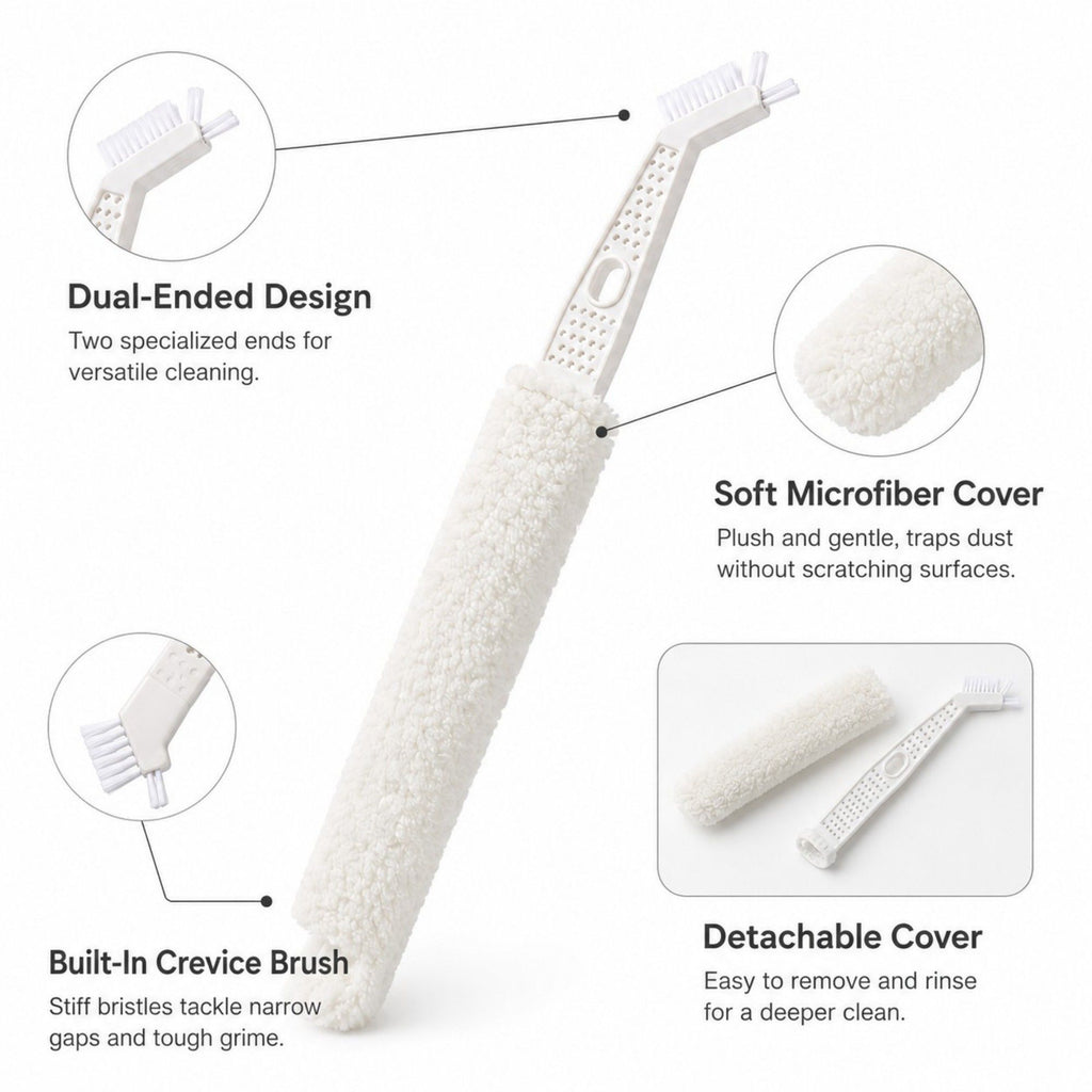 2-in-1 Microfiber Duster and Crevice Cleaning Brush for Vents, Tracks and Keyboards