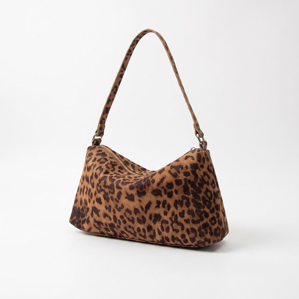 Leopard Print Faux Suede Hobo Shoulder Bag with Zipper Closure