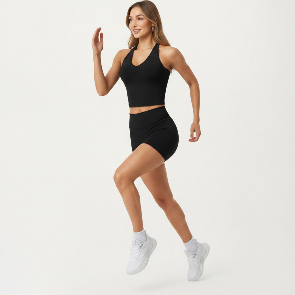 Anna-Kaci Active Women's High Neck Longline Sports Bra with Open Back and Cropped Active Fit