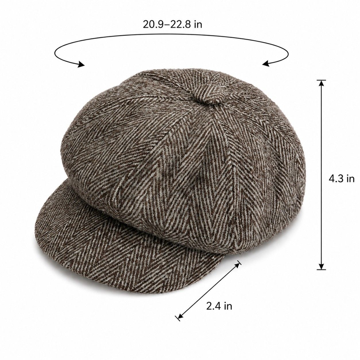 Herringbone Tweed Newsboy Cap Vintage Baker Boy Hat Adjustable