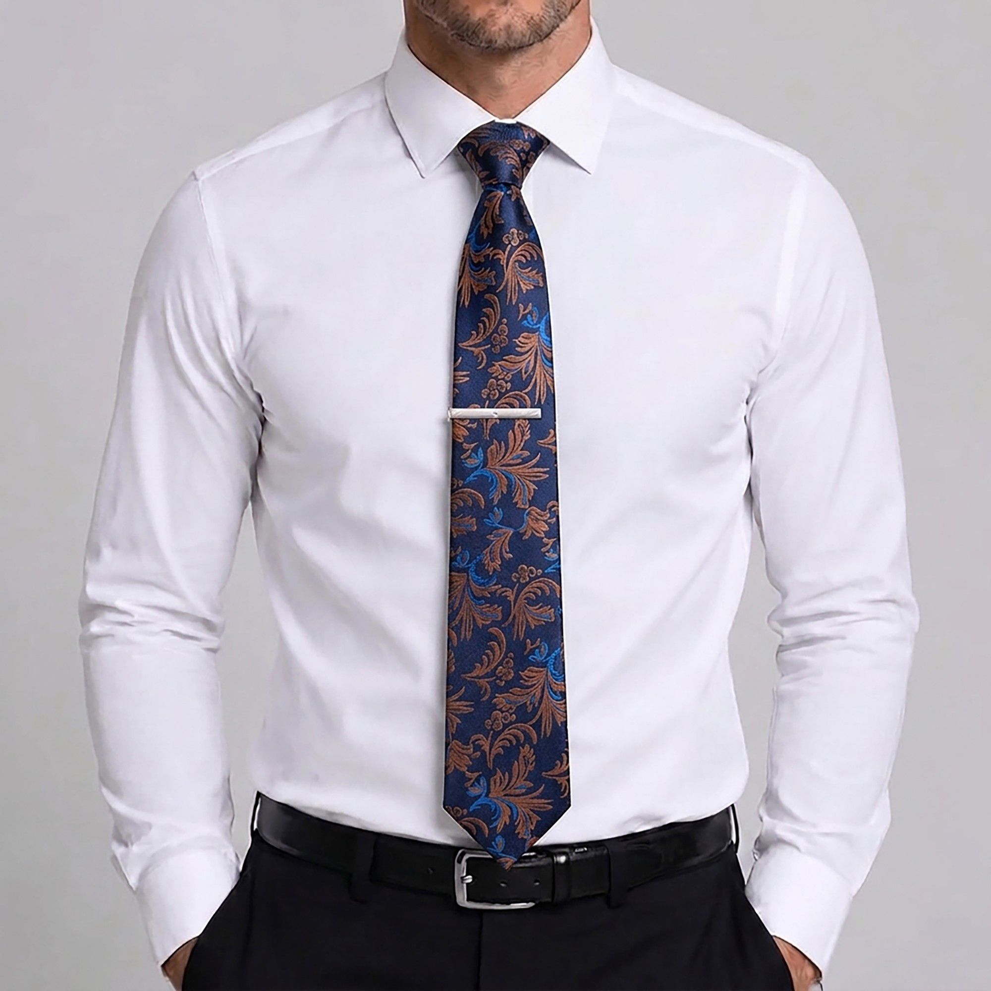 Men's Paisley Tie Gift Set with Matching Pocket Square Cufflinks and Silver Tie Clip