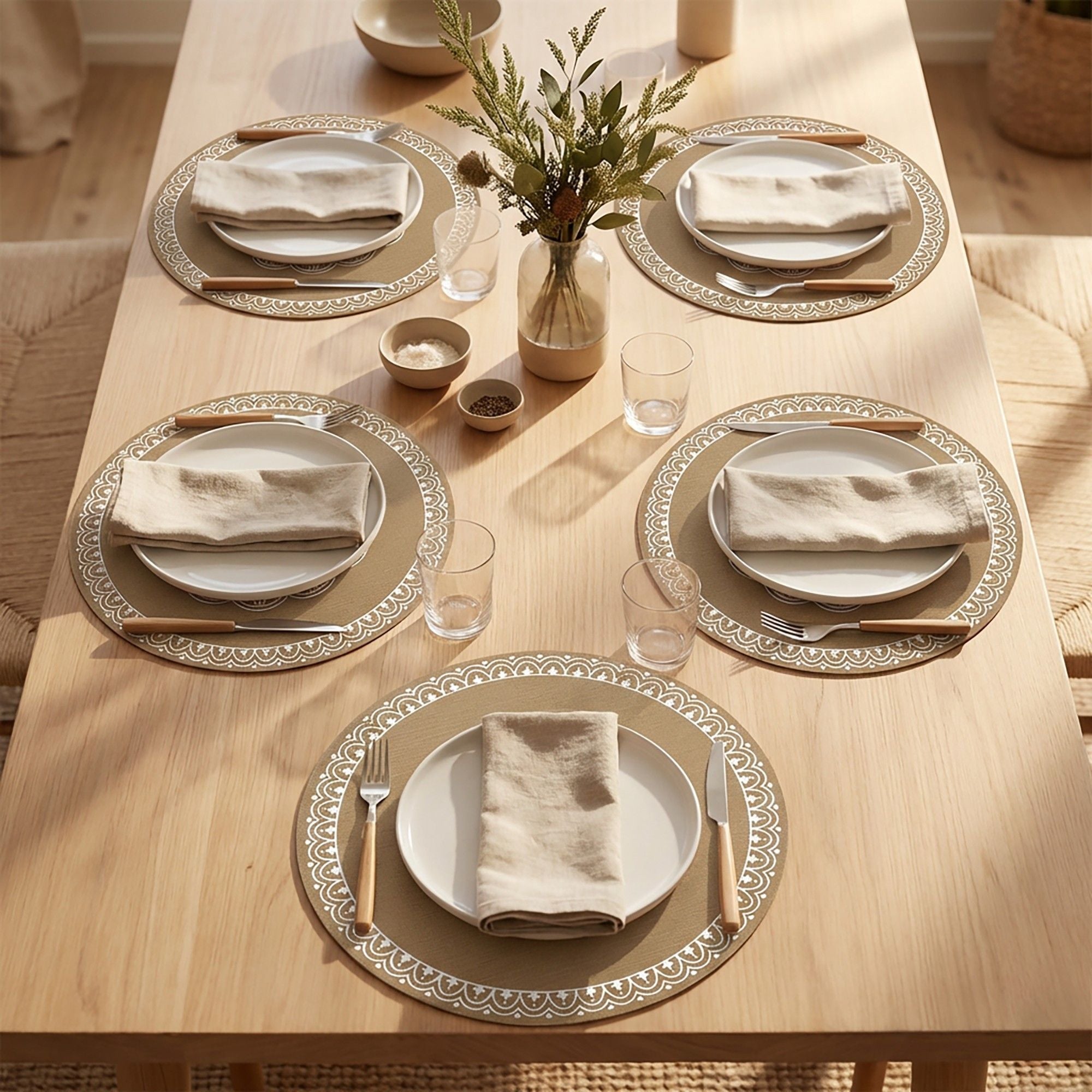 4 Piece Mandala Placemat Set Metallic PVC Heat Resistant Round Table Mats for Dining Table