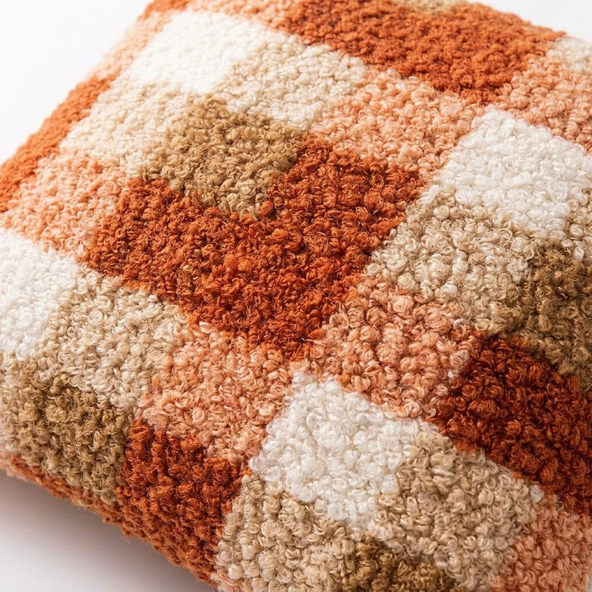 Plush Boucle Gingham Checkered Decorative Throw Pillow Cover for Cozy Home Decor 17.7 x 17.7in