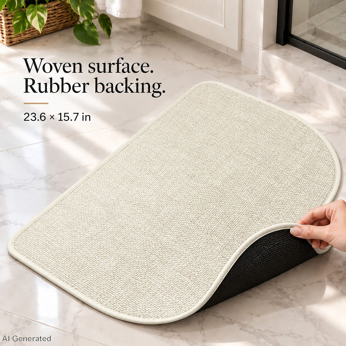 Absorbent Linen Look Bath Mat with Non Slip Backing