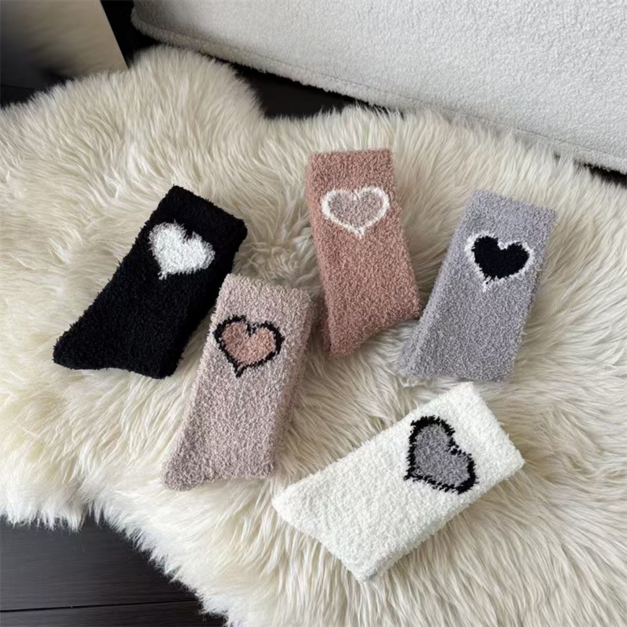 Anna-Kaci 3-Pair Fuzzy Valentine Heart Knit Crew Socks Set with Soft Plush Texture, Stretchy Cozy Fabric, and Cute Heart Accent for Gifting
