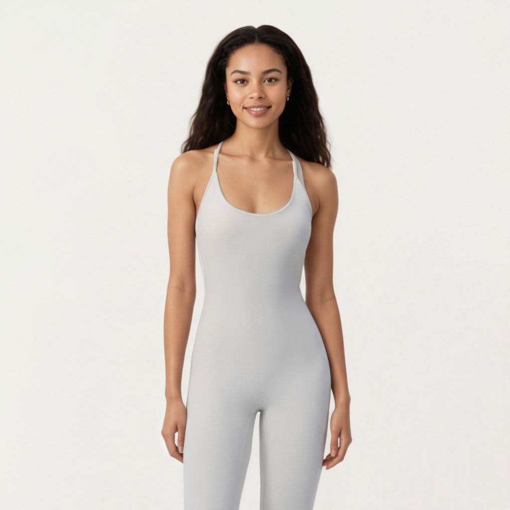Anna-Kaci Active Women's Scoop Neck Full-Length Activewear Bodysuit with Spaghetti Straps
