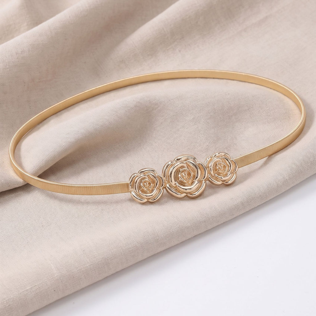 Four Filigree Floral Thin Waist Belt Adjustable Elegant Formal Waist Jewelry 47.2in