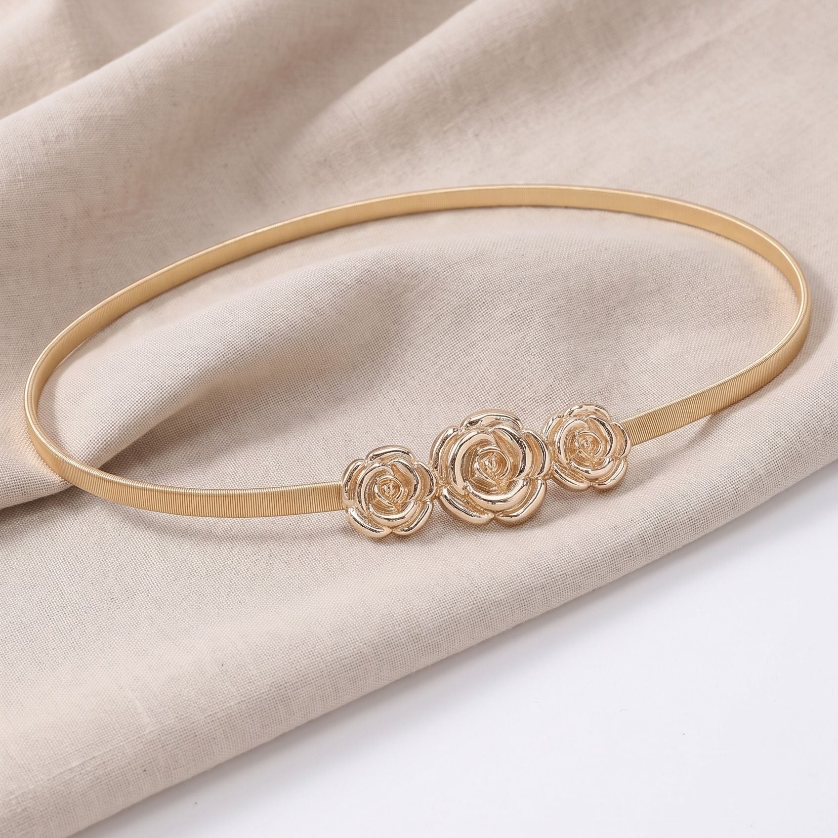 Four Filigree Floral Thin Waist Belt Adjustable Elegant Formal Waist Jewelry 47.2in