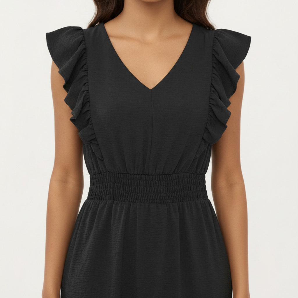 Anna-Kaci Women's Tiered Midi Dress with Ruffle Sleeves and Smocked Waist