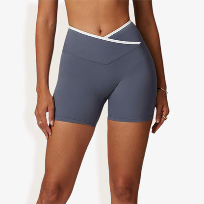 High Waist Cross Band Athletic Shorts for Yoga and Training