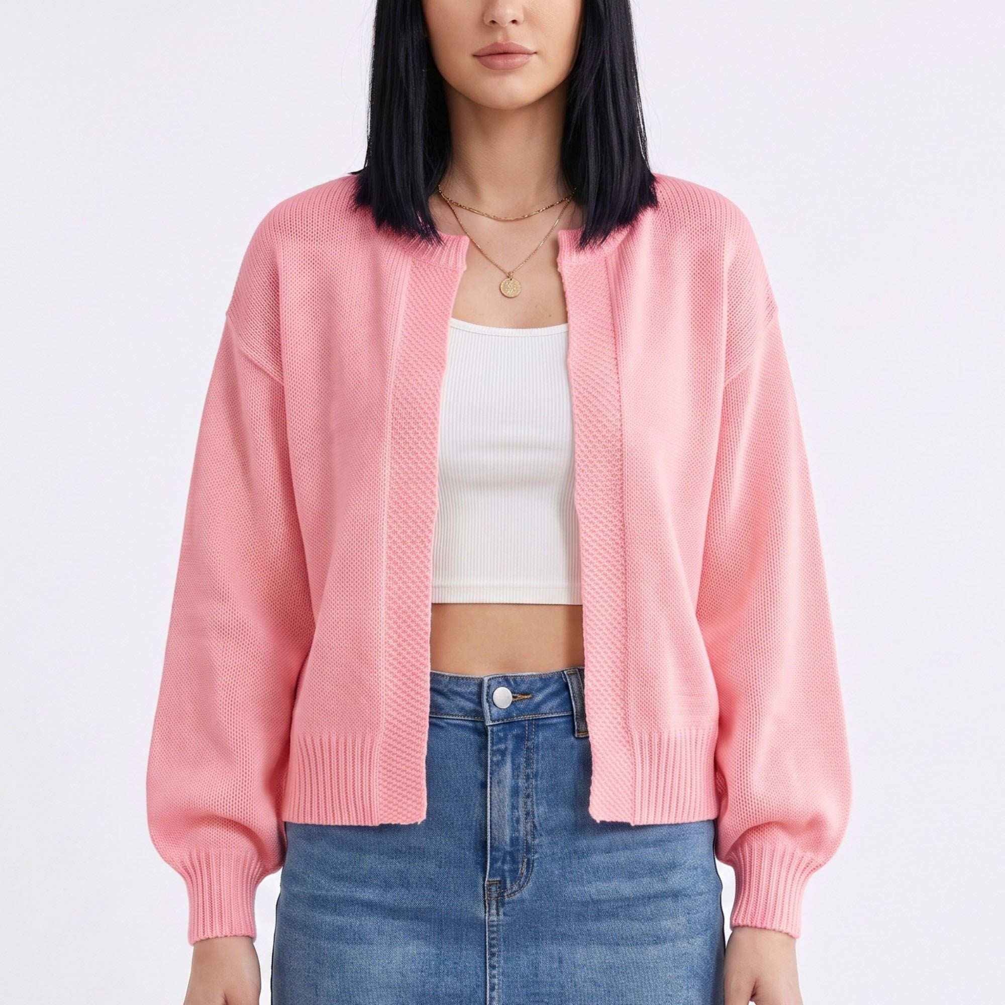 Open-Front Drop Shoulder Long Sleeve Knit Cardigan