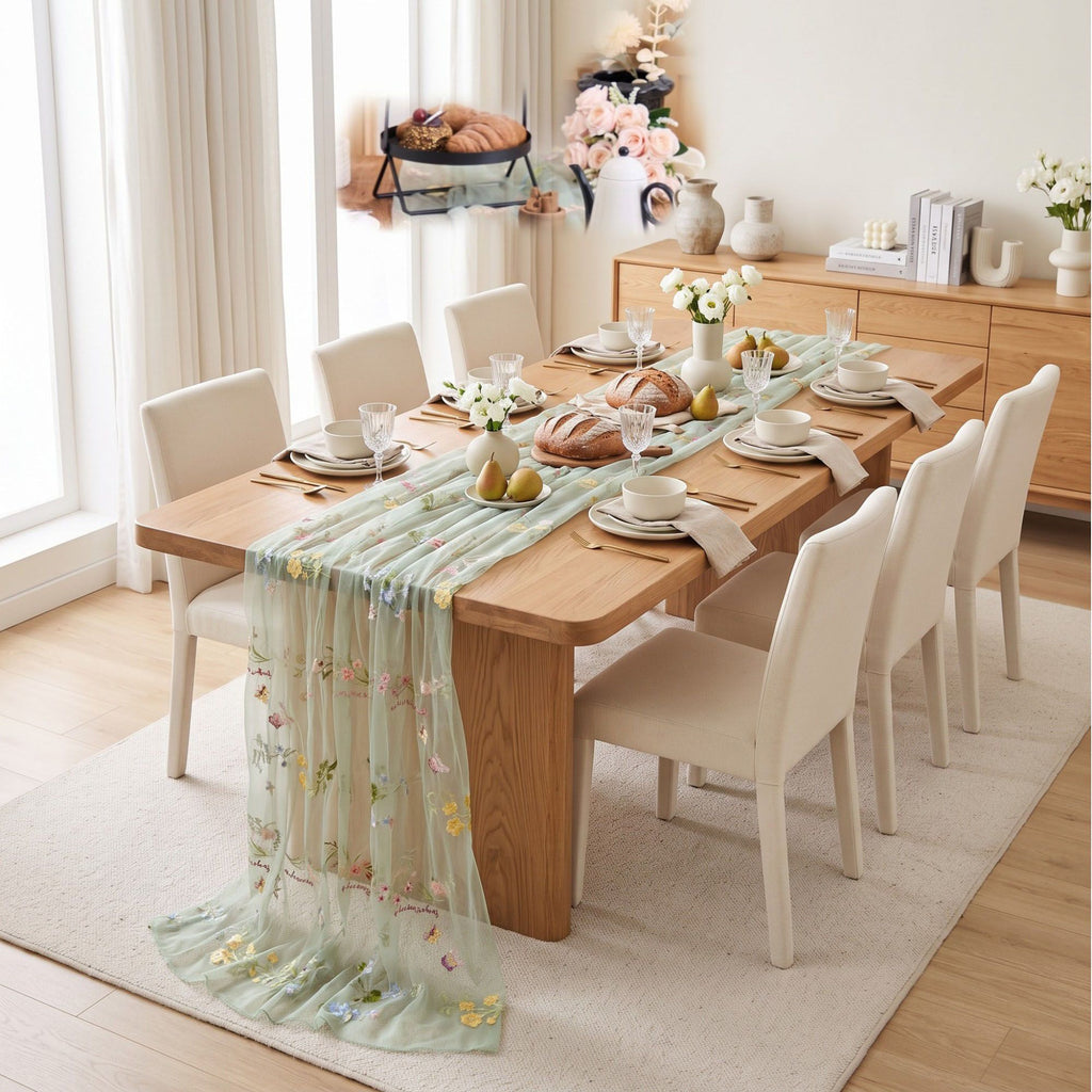 Sheer Floral Embroidered Table Runner 29.5x70.9in