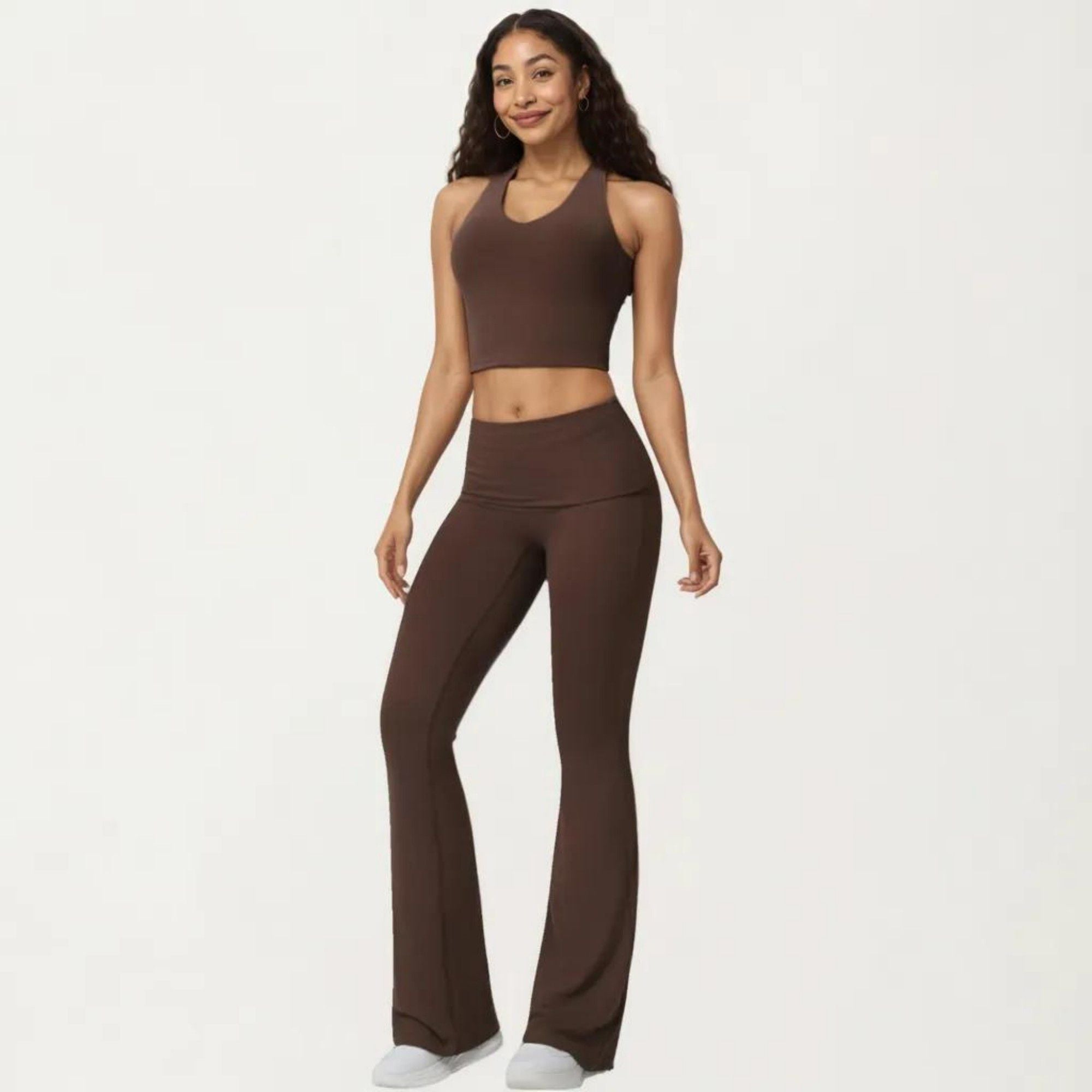 Anna-Kaci Active Women's Foldover Waist Flare Leggings with Smooth Stretch Knit Fabric