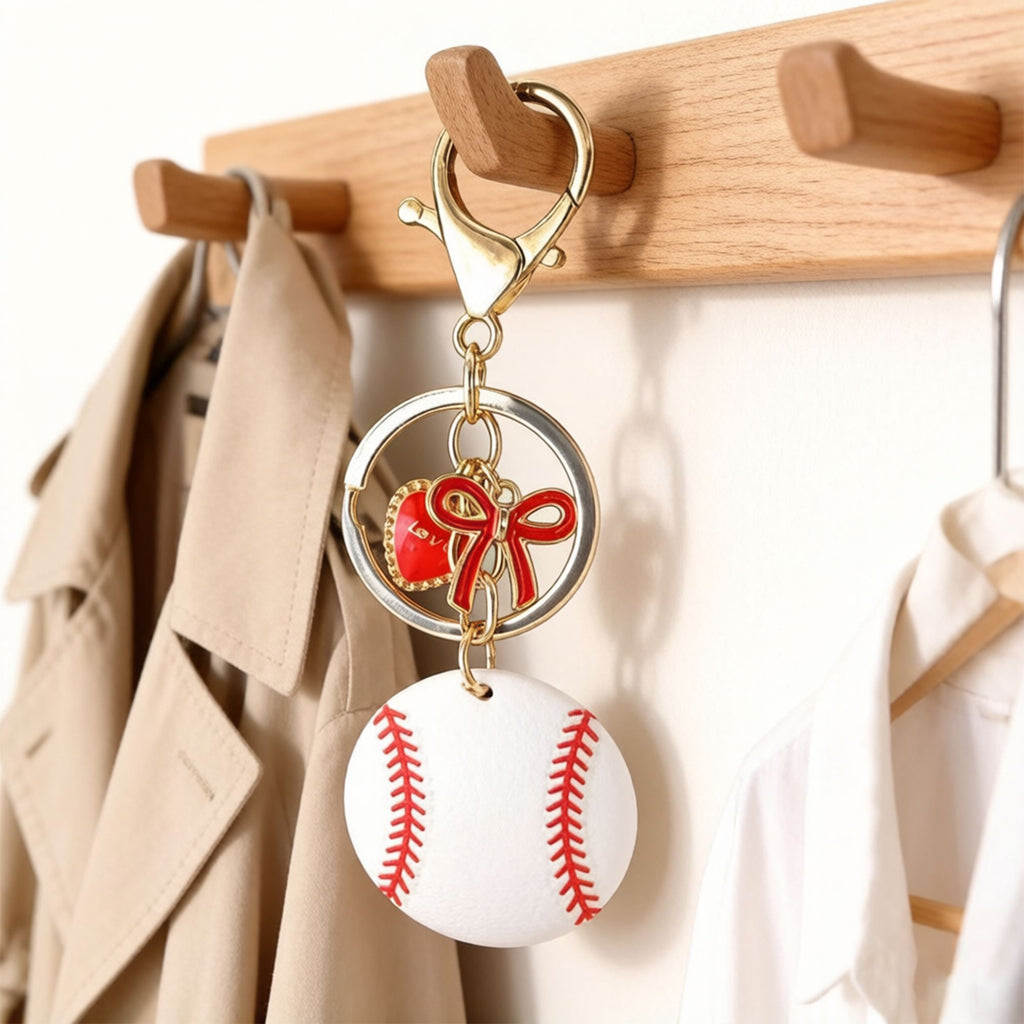 2 Pack Sports Ball Keychains with Gold Tone Clip Ring and Charm Accents