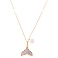 Gold Tone Mermaid Tail Fashion Necklace with Pearl Accent and Mother of Pearl Inlay
