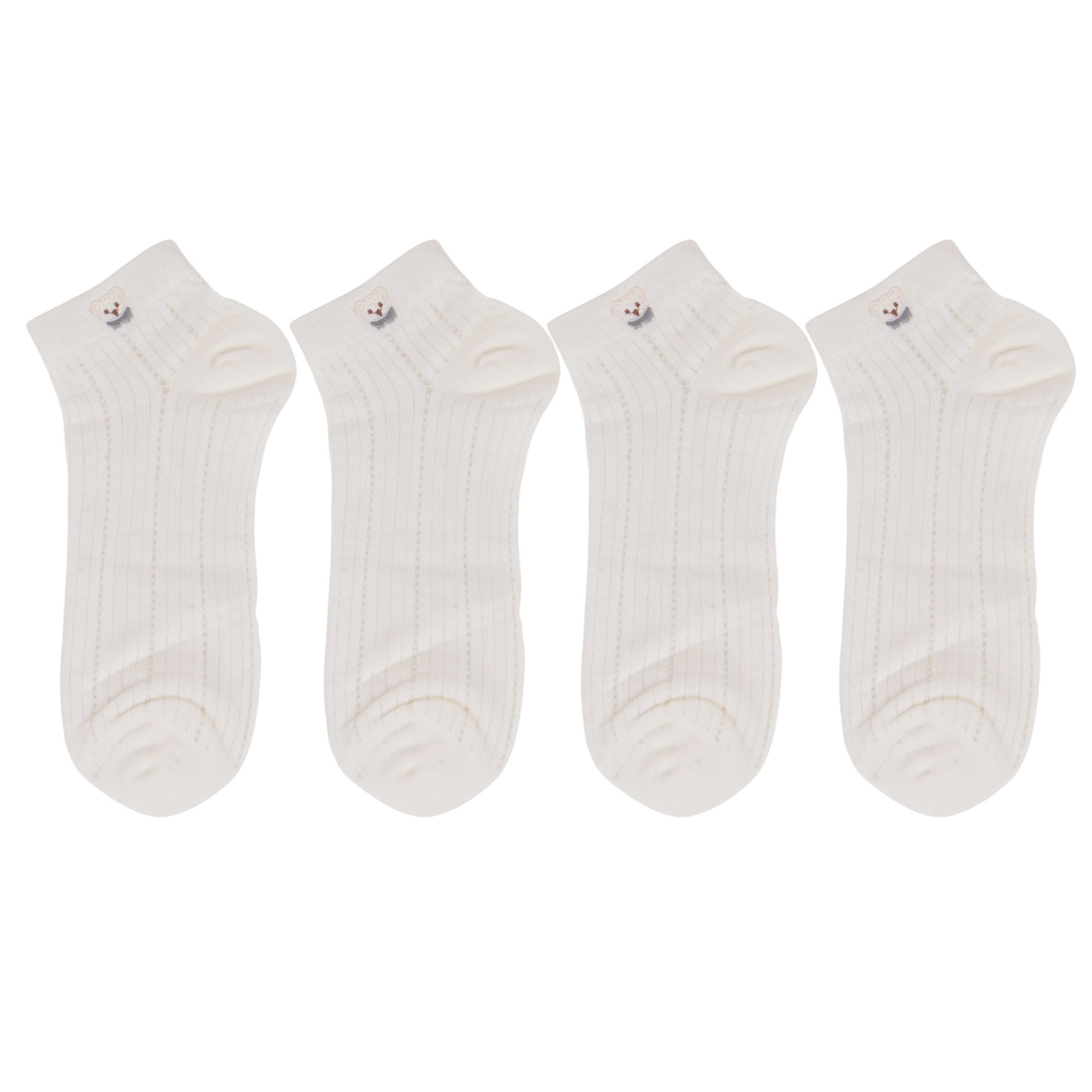 Anna-Kaci 4 Pairs Women's Ankle Mesh Socks with Bear Embroidery Lightweight Breathable Knit and Elastic Cuffs