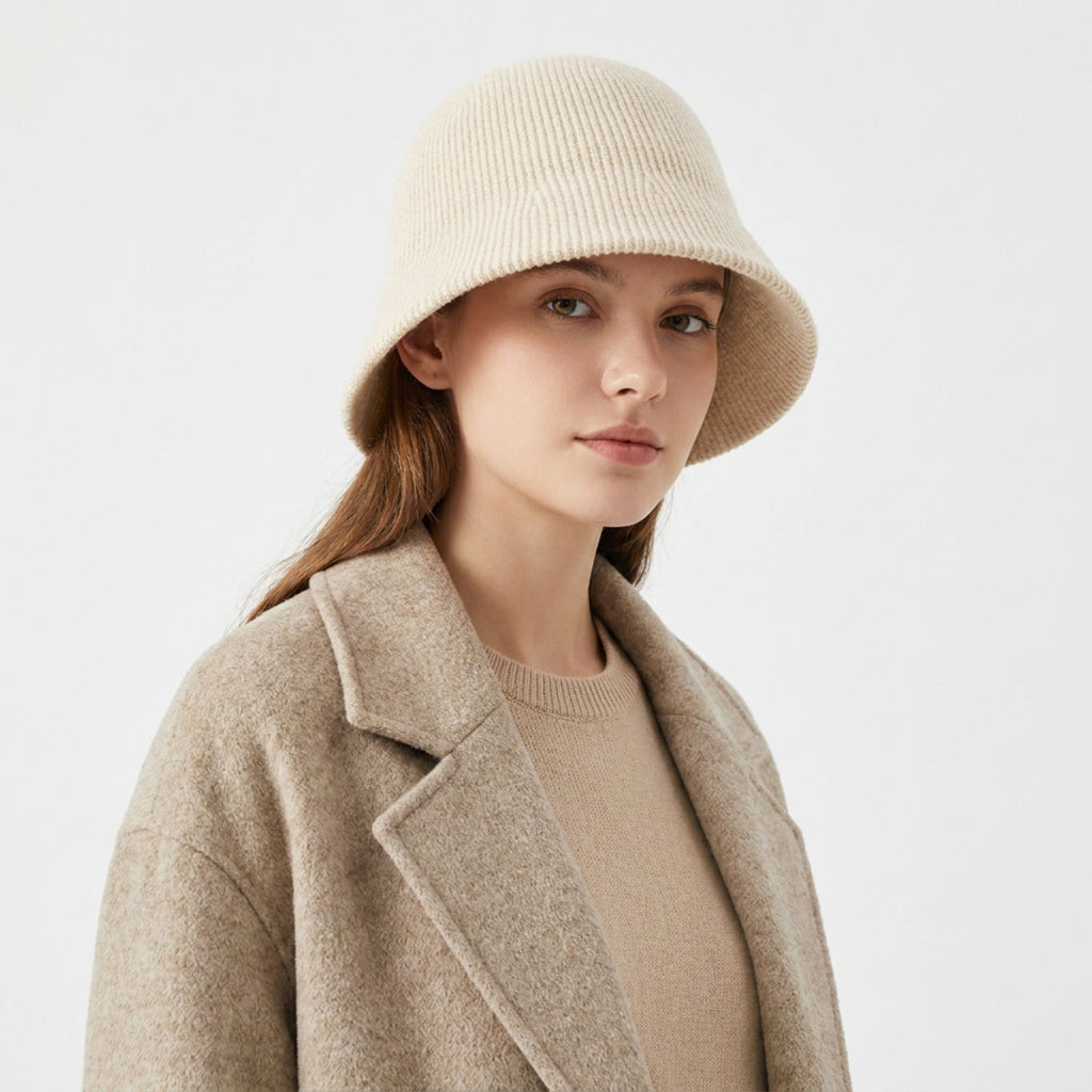 Textured Knit Cloche Bucket Hat Soft Brim Casual Hat
