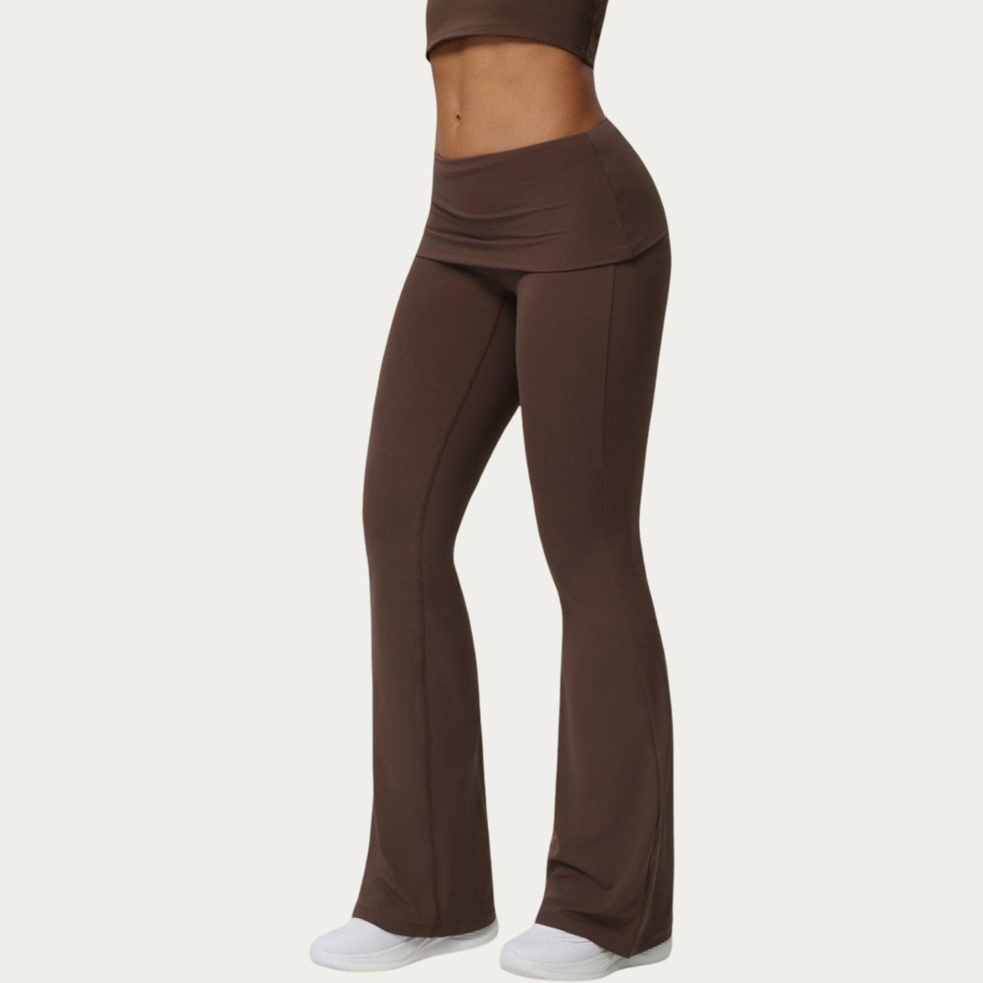Anna-Kaci Active Women's Foldover Waist Flare Leggings with Smooth Stretch Knit Fabric