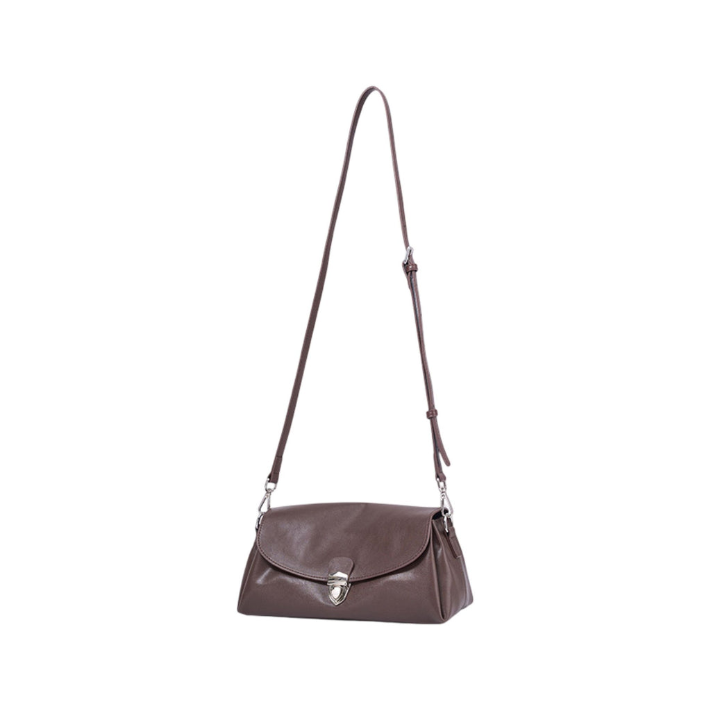 Soft Leather Envelope Shoulder Bag with Foldover Flap Silver Clasp and Slim Strap Design